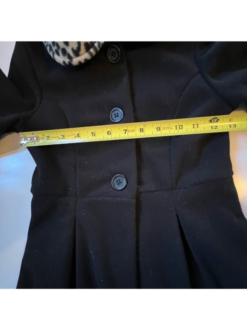 Vtg Copper Key Black Coat Faux Fur Leopard Trim Collar Cuffs Girls 7/8 Pockets - Picture 11 of 13